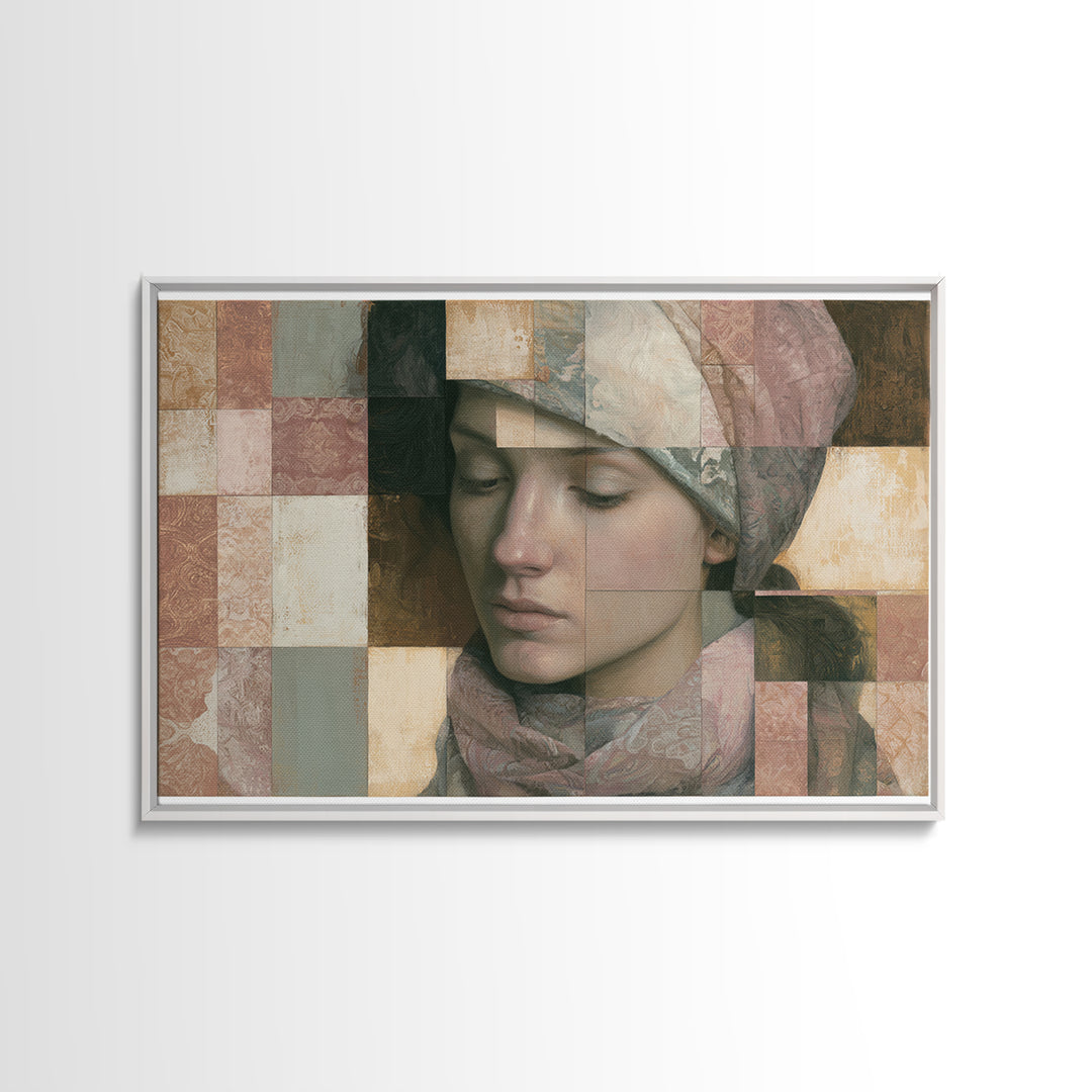 Surreal Portrait with Mismatched Patterned Clothing Canvas Print, Eclectic Art, Fine Art Print, Living Room Decor, Eclectic, ECL-3x2-30