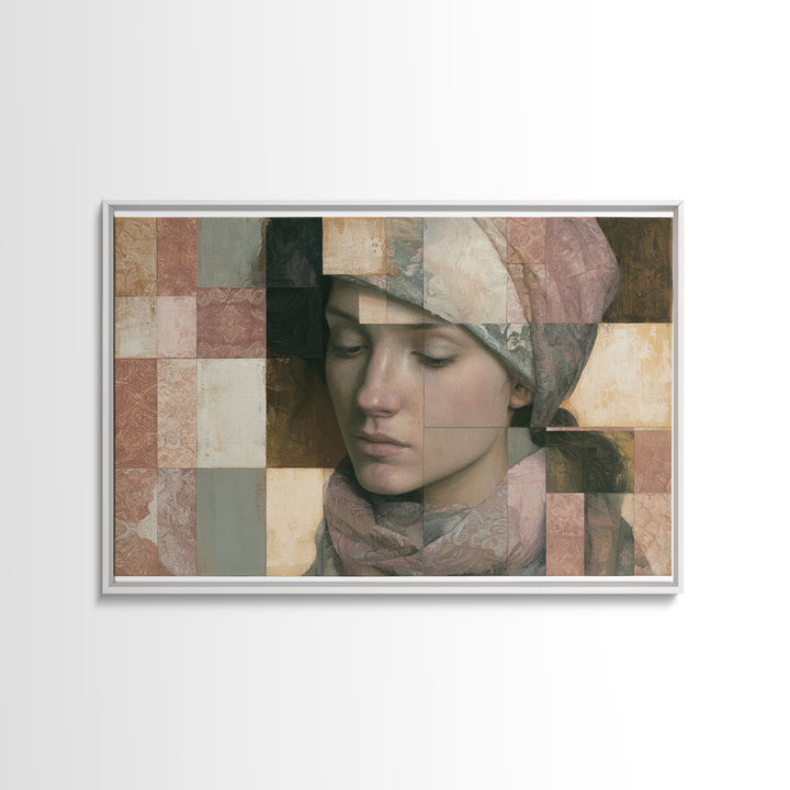 Surreal Portrait with Mismatched Patterned Clothing Canvas Print, Eclectic Art, Fine Art Print, Living Room Decor, Eclectic, ECL-3x2-30