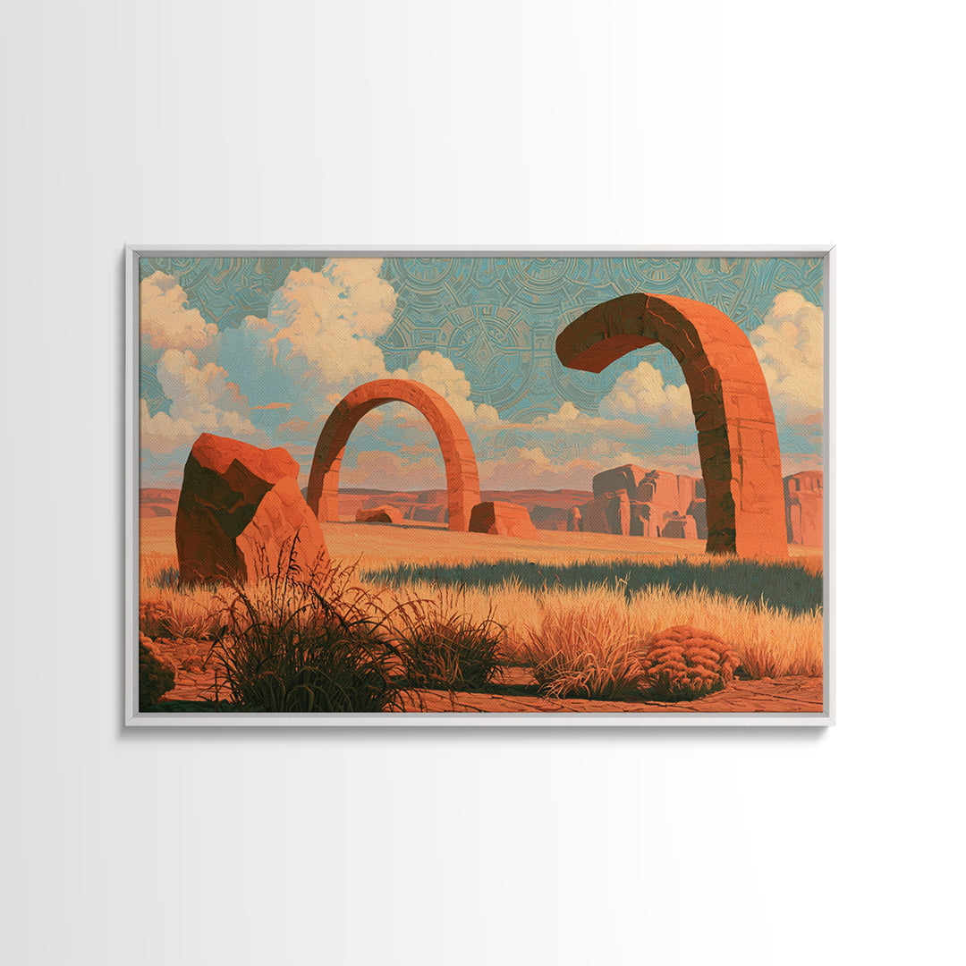Surreal Desert with Floating Arches Framed Canvas Print, Eclectic Art, Modern Decor, Living Room Decor, Fine Art, Eclectic, ECL-3x2-50