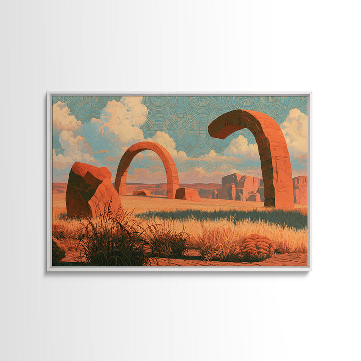 Surreal Desert with Floating Arches Framed Canvas Print, Eclectic Art, Modern Decor, Living Room Decor, Fine Art, Eclectic, ECL-3x2-50