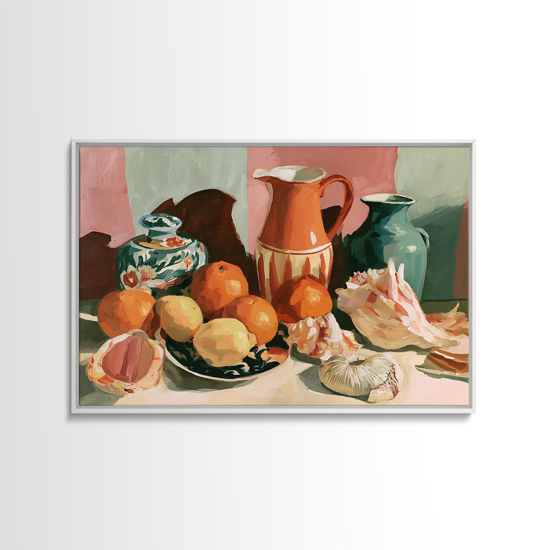 Bold Maximalist Still Life Framed Canvas Print, Eclectic Art, Textured Painting, Living Room Decor, Oil Painting, Eclectic, ECL-3x2-55