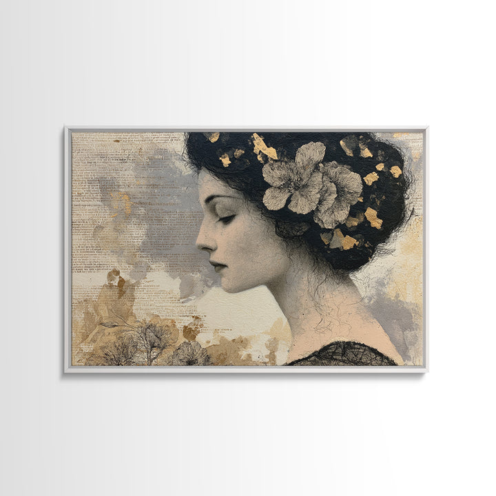 Mixed Media Woman Framed Canvas Print, Eclectic Art, Artwork, Living Room Decor, Fine Art, Eclectic, Boho Decor, Gallery Decor, ECL-3x2-60
