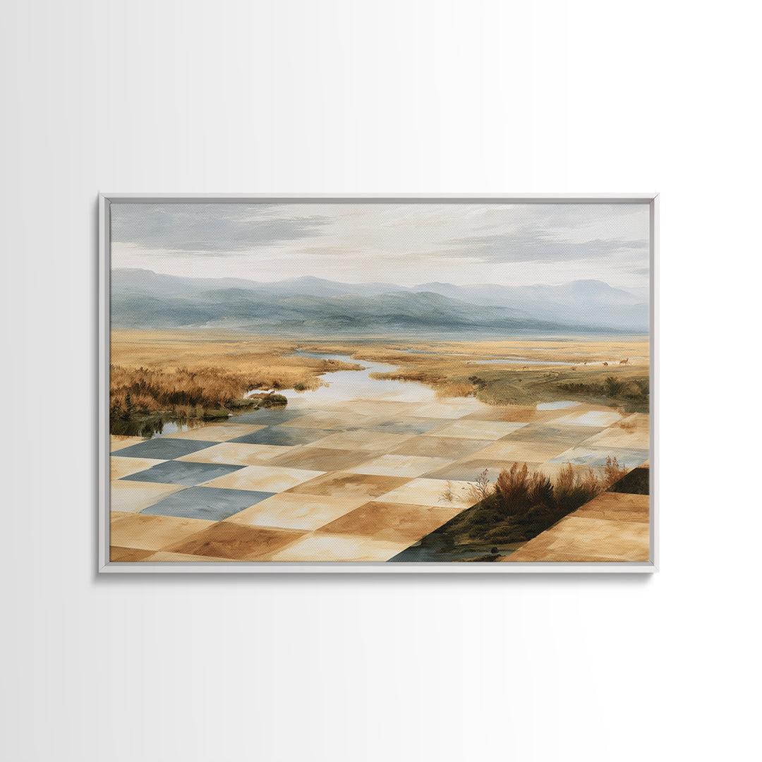 Playful Checkerboard Landscape Canvas Print, Eclectic Art, Art, Living Room Decor, Fine Art, Eclectic, Large Wall Art, ECL-3x2-61