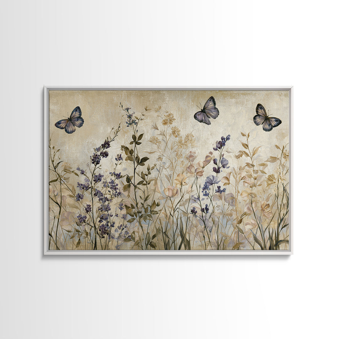 Botanical Collage with Butterflies and Old Paper Framed Canvas Print, Eclectic Art, Wall Decor, Living Room Decor, Eclectic, ECL-3x2-65