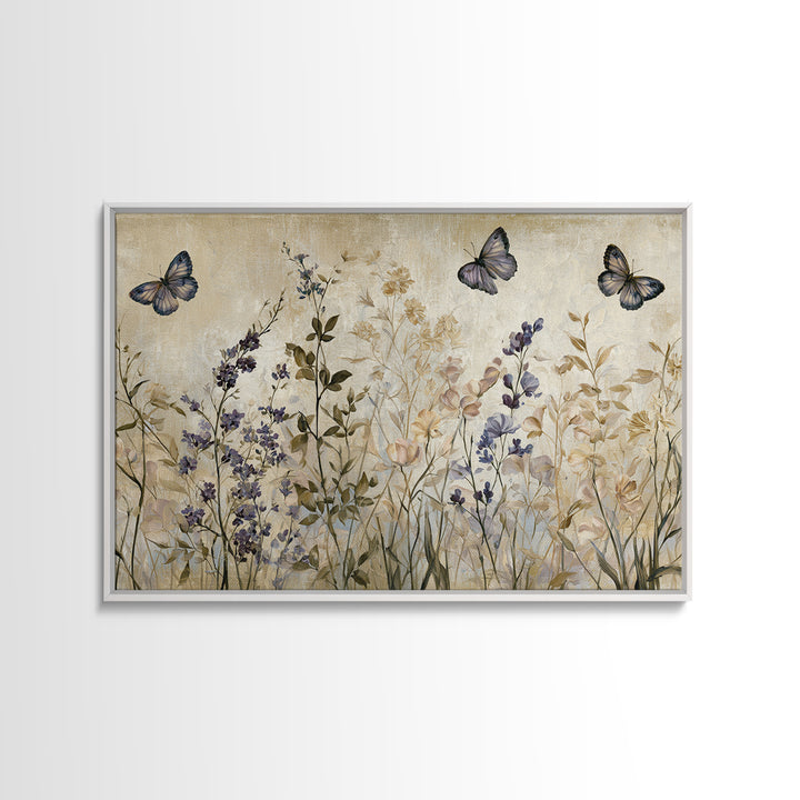 Botanical Collage with Butterflies and Old Paper Framed Canvas Print, Eclectic Art, Wall Decor, Living Room Decor, Eclectic, ECL-3x2-65