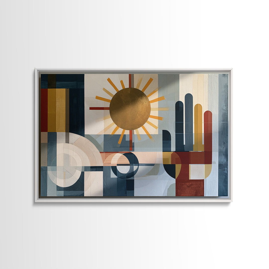 Geometric Sun and Hand Motif Canvas Print, Eclectic Art, Fine Art Print, Living Room Decor, Abstract Art, Eclectic, ECL-3x2-67