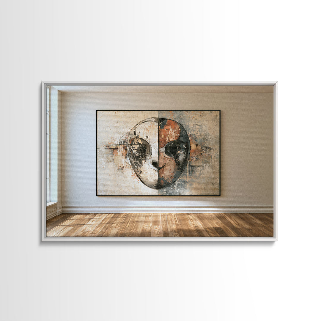 Abstract Mask with Playful Textures Canvas Print, Eclectic Art, Portrait, Living Room Decor, Abstract Art, Eclectic, ECL-3x2-72