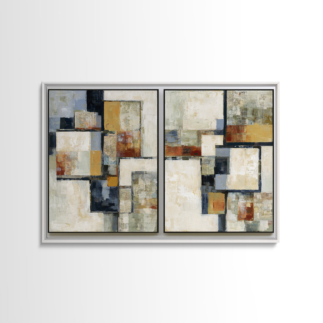 Abstract Shapes Layered Framed Canvas Print, Eclectic Art, Printable Art, Living Room Decor, Abstract Art, Eclectic, ECL-3x2-80