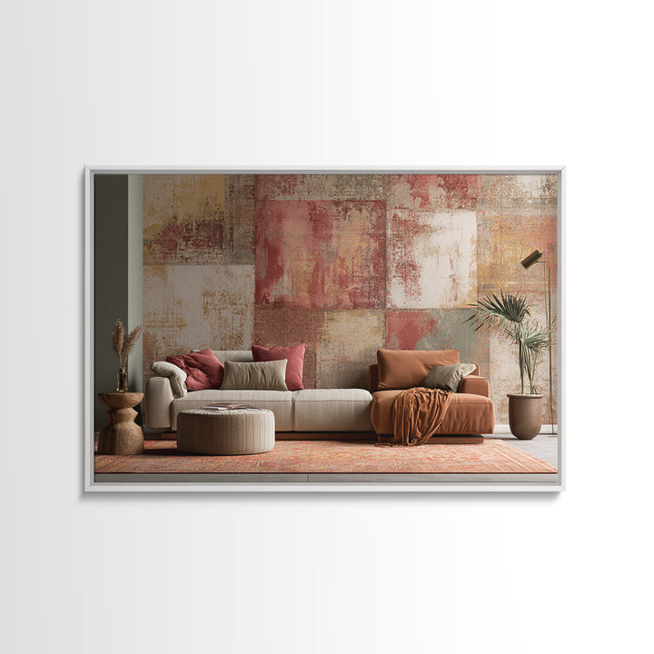 Layered Tapestry Pattern Framed Canvas Print, Eclectic Art, Living Room Decor, Fine Art, Eclectic, Textured Painting, ECL-3x2-92