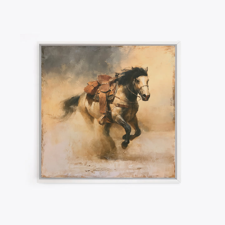 Galloping Horse in Golden Dust and Sunlight Canvas Print, Equestrian Art, Gallery Wall Art, Living Room Decor, Equestrian, EQU-1x1-1