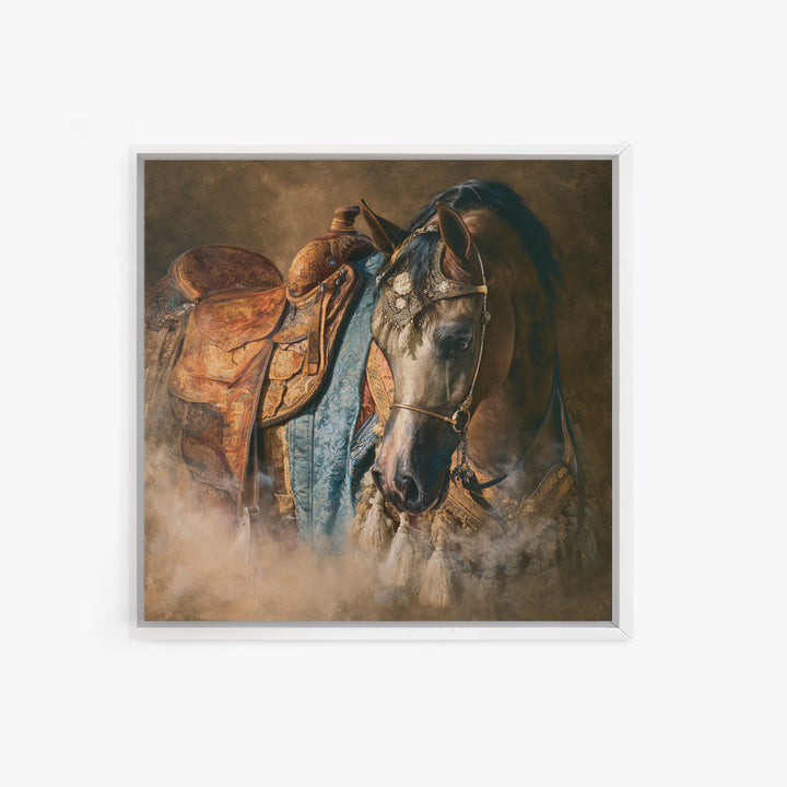 Arabian Horse with Ornate Tack and Silk Canvas Print, Equestrian Art, Living Room Decor, Oil Painting, Equestrian, EQU-1x1-15