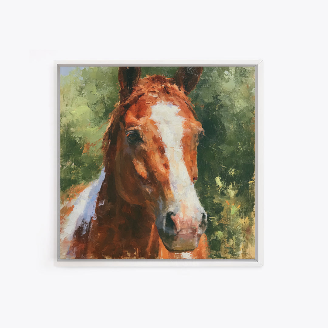 Chestnut Horse Portrait Framed Canvas Print, Equestrian Art, Statement Artwork, Living Room Decor, Fine Art, Equestrian, EQU-1x1-33