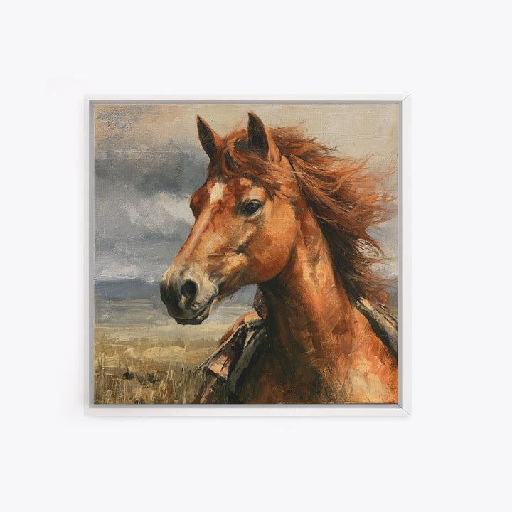 Chestnut Horse Portrait Framed Canvas Print, Equestrian Art, Statement Artwork, Living Room Decor, Fine Art, Equestrian, EQU-1x1-57