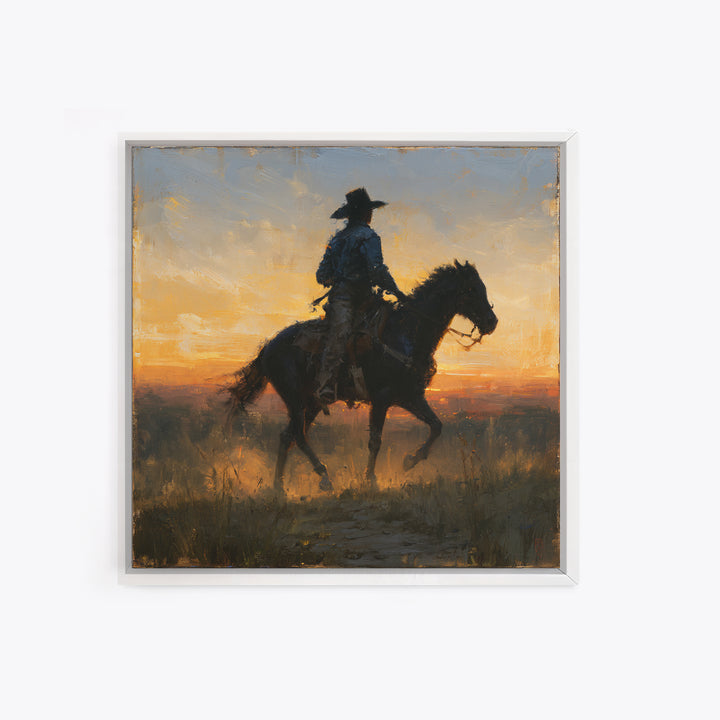 Equestrian Rider Silhouette at Sunrise Canvas Print, Equestrian Art, Modern Decor, Living Room Decor, Fine Art, Equestrian, EQU-1x1-75