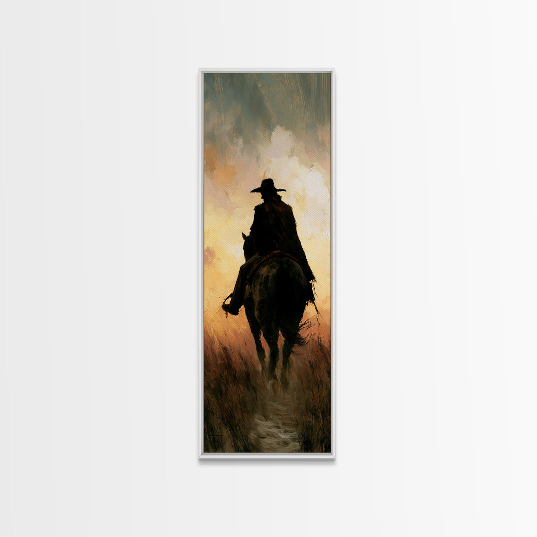 Equestrian Rider Silhouette at Sunrise Framed Canvas Print, Equestrian Art, Living Room Decor, Abstract Art, Equestrian, EQU-1x3-15