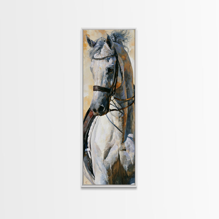 Dressage Horse in Refined Classical Pose Framed Canvas Print, Equestrian Art, Retro Poster, Living Room Decor, Equestrian, EQU-1x3-70