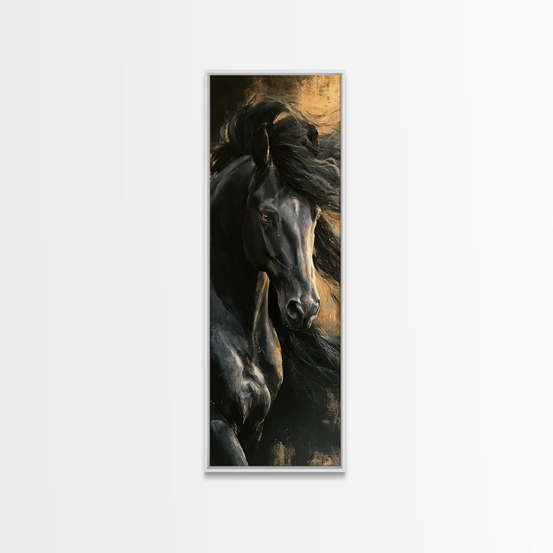 Black Horse Portrait on Deep Charcoal Background Canvas Print, Equestrian Art, Luxury Decor, Living Room Decor, Equestrian, EQU-1x3-86