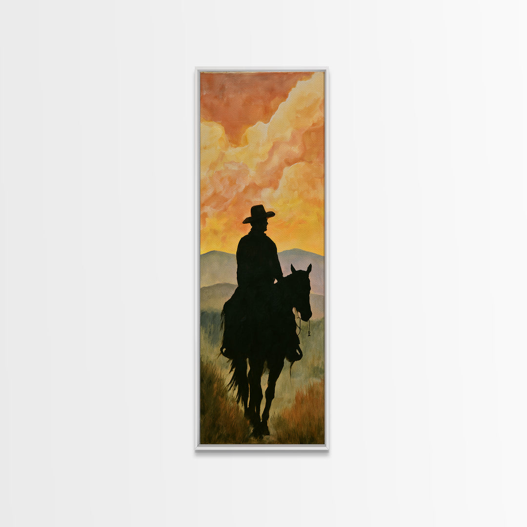 Equestrian Rider Silhouette at Sunrise Canvas Print, Equestrian Art, French Country Decor, Living Room Decor, Equestrian, EQU-1x3-87