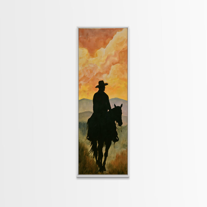 Equestrian Rider Silhouette at Sunrise Canvas Print, Equestrian Art, French Country Decor, Living Room Decor, Equestrian, EQU-1x3-87