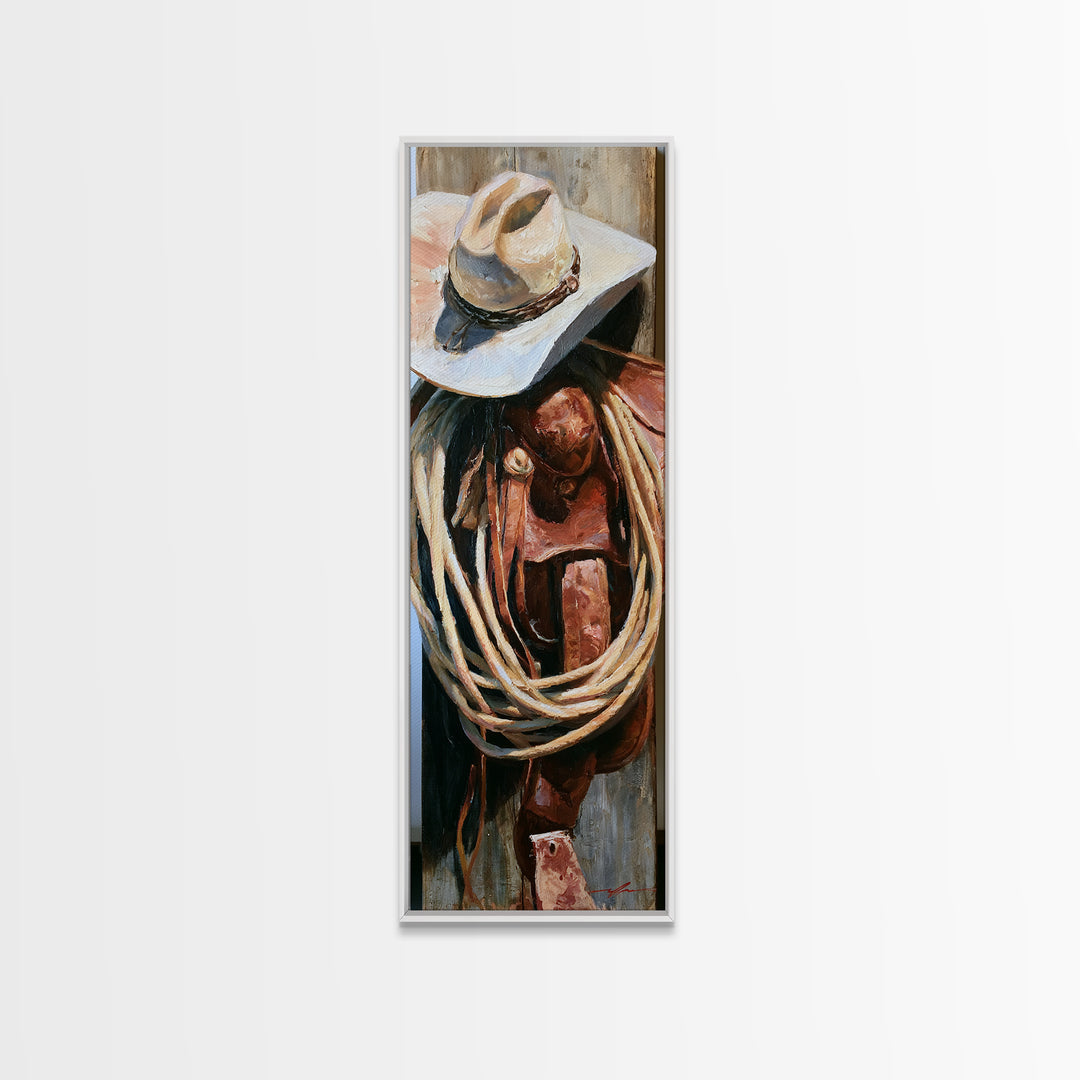 Cowgirl Hat and Reins Still Life Canvas Print, Equestrian Art, Gallery Wall, Living Room Decor, Fine Art, Equestrian, EQU-1x3-95