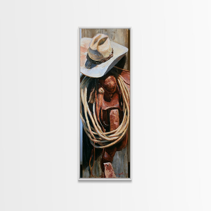 Cowgirl Hat and Reins Still Life Canvas Print, Equestrian Art, Gallery Wall, Living Room Decor, Fine Art, Equestrian, EQU-1x3-95