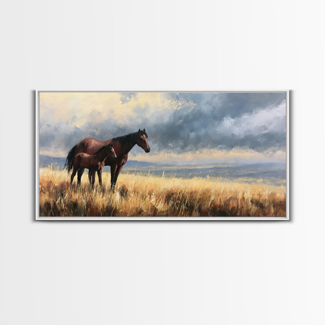 Horse and Foal Canvas Print, Equestrian Art, Contemporary Art, Living Room Decor, Fine Art, Equestrian, Farmhouse Decor, EQU-2x1-32
