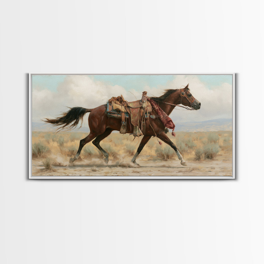 Arabian Horse with Ornate Tack and Silk Framed Canvas Print, Equestrian Art, Contemporary Art, Living Room Decor, Equestrian, EQU-2x1-83