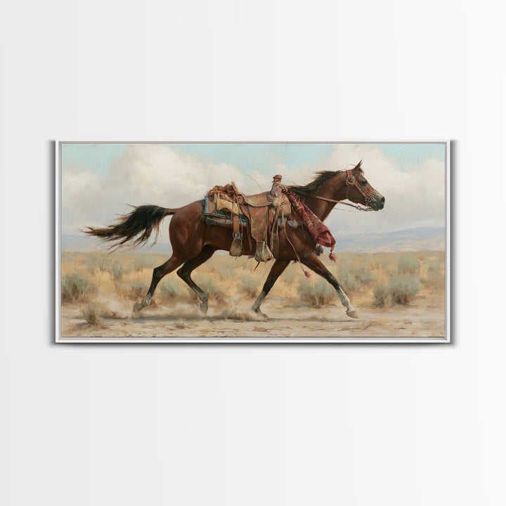 Arabian Horse with Ornate Tack and Silk Framed Canvas Print, Equestrian Art, Contemporary Art, Living Room Decor, Equestrian, EQU-2x1-83