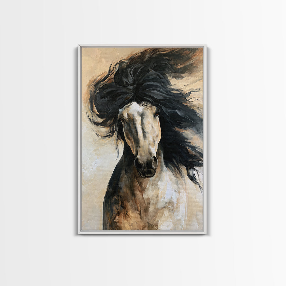 Horse Mane Flowing Like Abstract Waves Framed Canvas Print, Equestrian Art, Room Decor, Living Room Decor, Fine Art, Equestrian, EQU-2x3-51