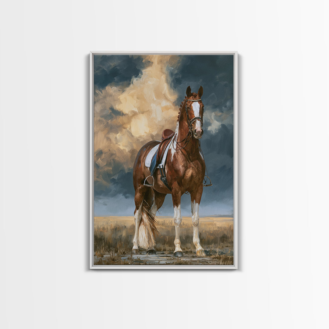 Dressage Horse in Refined Classical Pose Framed Canvas Print, Equestrian Art, Large Wall Art, Living Room Decor, Equestrian, EQU-2x3-90