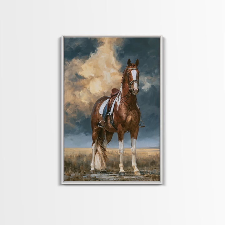 Dressage Horse in Refined Classical Pose Framed Canvas Print, Equestrian Art, Large Wall Art, Living Room Decor, Equestrian, EQU-2x3-90