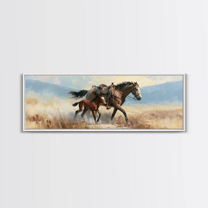 Horse and Foal Canvas Print, Equestrian Art, Green Wall Art, Living Room Decor, Fine Art, Equestrian, Statement Artwork, EQU-3x1-4