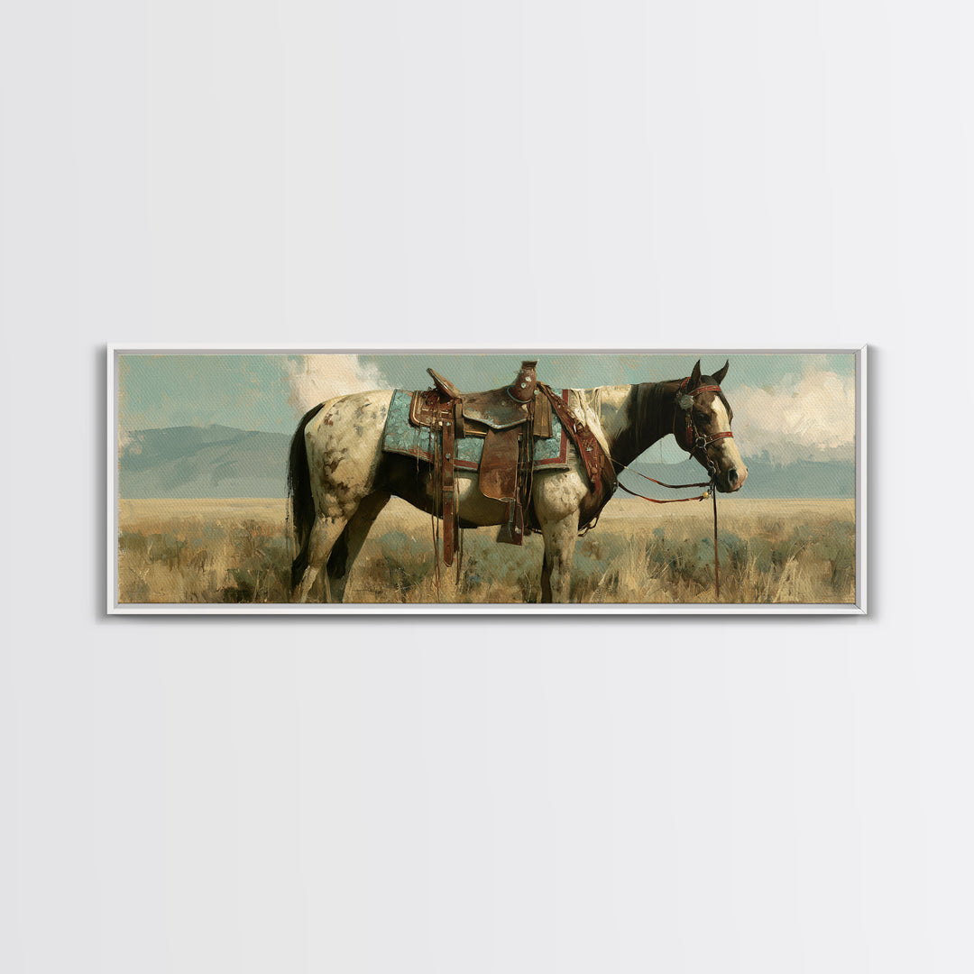 Arabian Horse with Ornate Tack and Silk Framed Canvas Print, Equestrian Art, Contemporary Art, Living Room Decor, Equestrian, EQU-3x1-55
