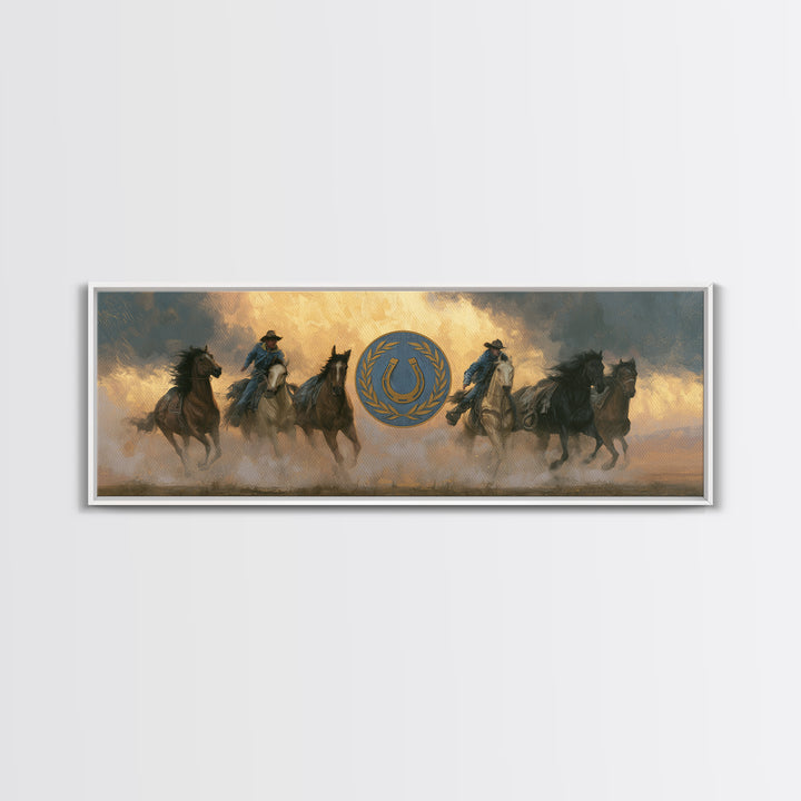 Equestrian Crest with Laurel and Horseshoe Canvas Print, Equestrian Art, Gallery Decor, Living Room Decor, Oil Painting, EQU-3x1-62
