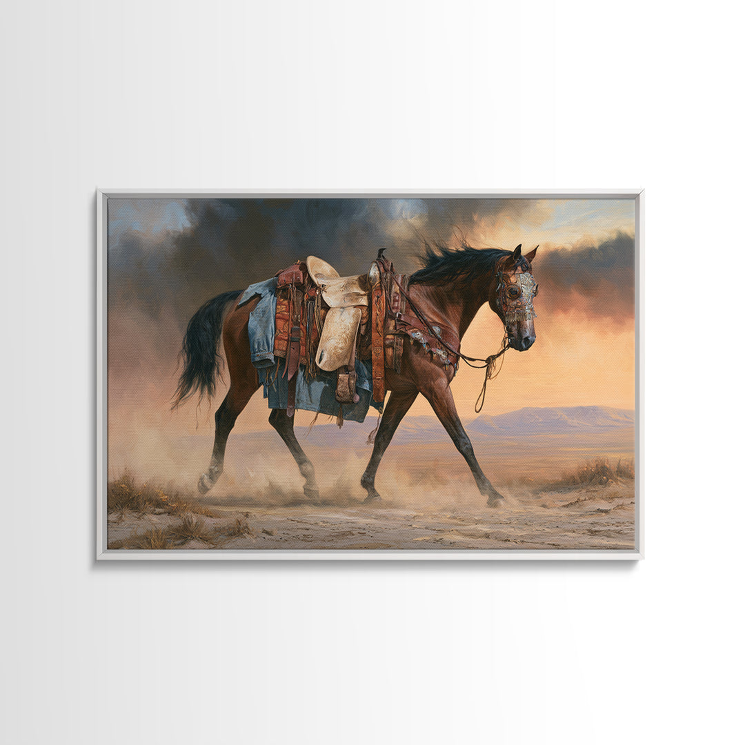 Arabian Horse with Ornate Tack and Silk Framed Canvas Print, Equestrian Art, Western Wall Art, Living Room Decor, Equestrian, EQU-3x2-19