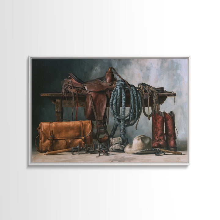Stable Tools Arranged Like Old Master Still Canvas Print, Equestrian Art, Farmhouse Wall Art, Living Room Decor, Equestrian, EQU-3x2-51