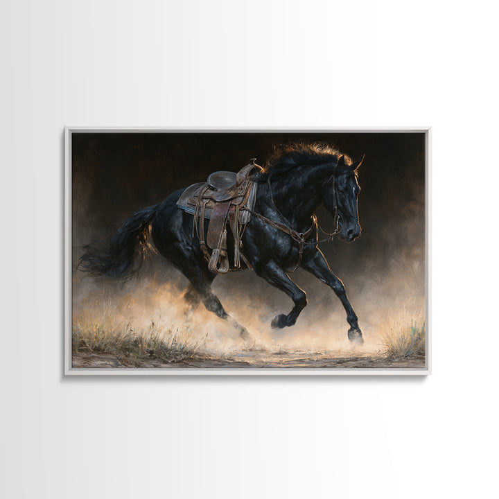 Black Horse Portrait on Deep Charcoal Background Canvas Print, Equestrian Art, Modern Wall Art, Living Room Decor, Equestrian, EQU-3x2-54