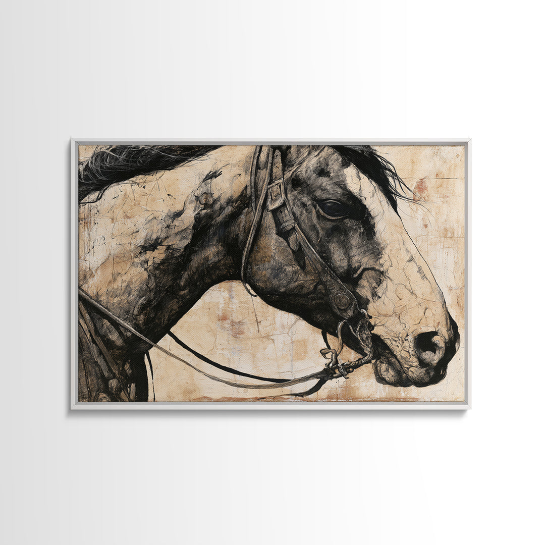 Horse Head Rendered Canvas Print, Equestrian Art, Western Decor, Living Room Decor, Abstract Art, Equestrian, EQU-3x2-58
