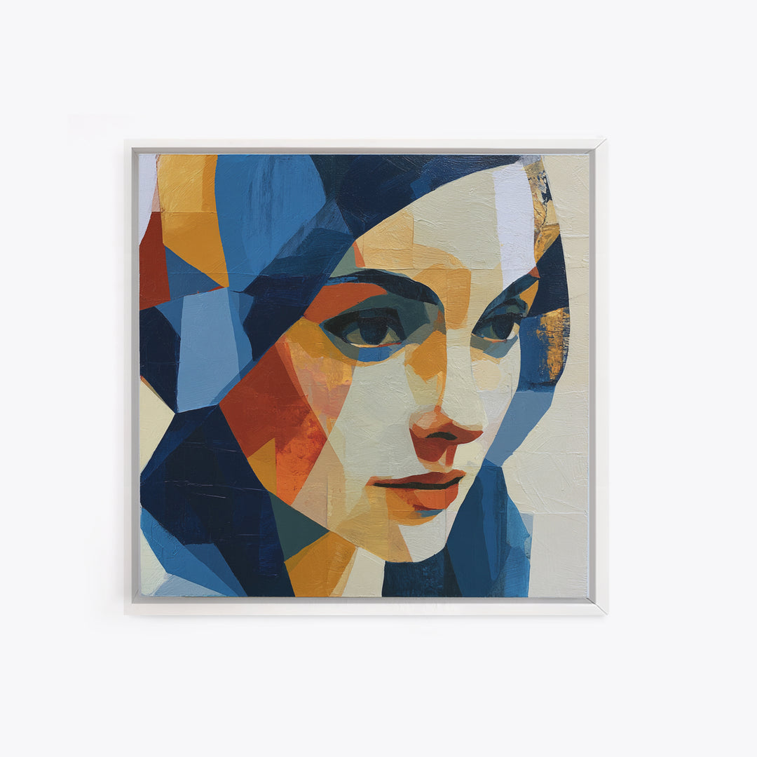 Woman in Blue with Dramatic Expressive Eyes Framed Canvas Print, Expressionist Art, Living Room Decor, Fine Art, Expression, EXP-1x1-16