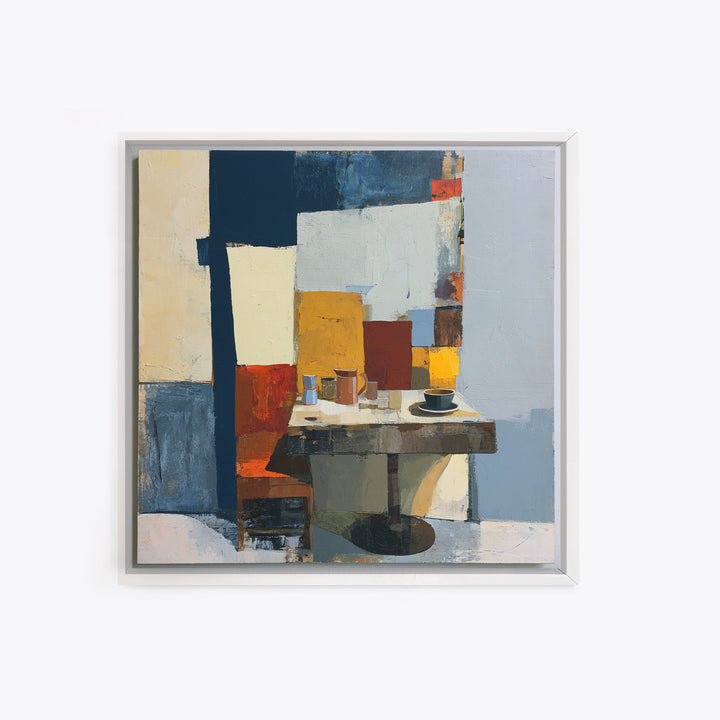 Lonely Caf Table Framed Canvas Print, Expressionist Art, Textured Painting, Living Room Decor, Fine Art, Expression, EXP-1x1-29