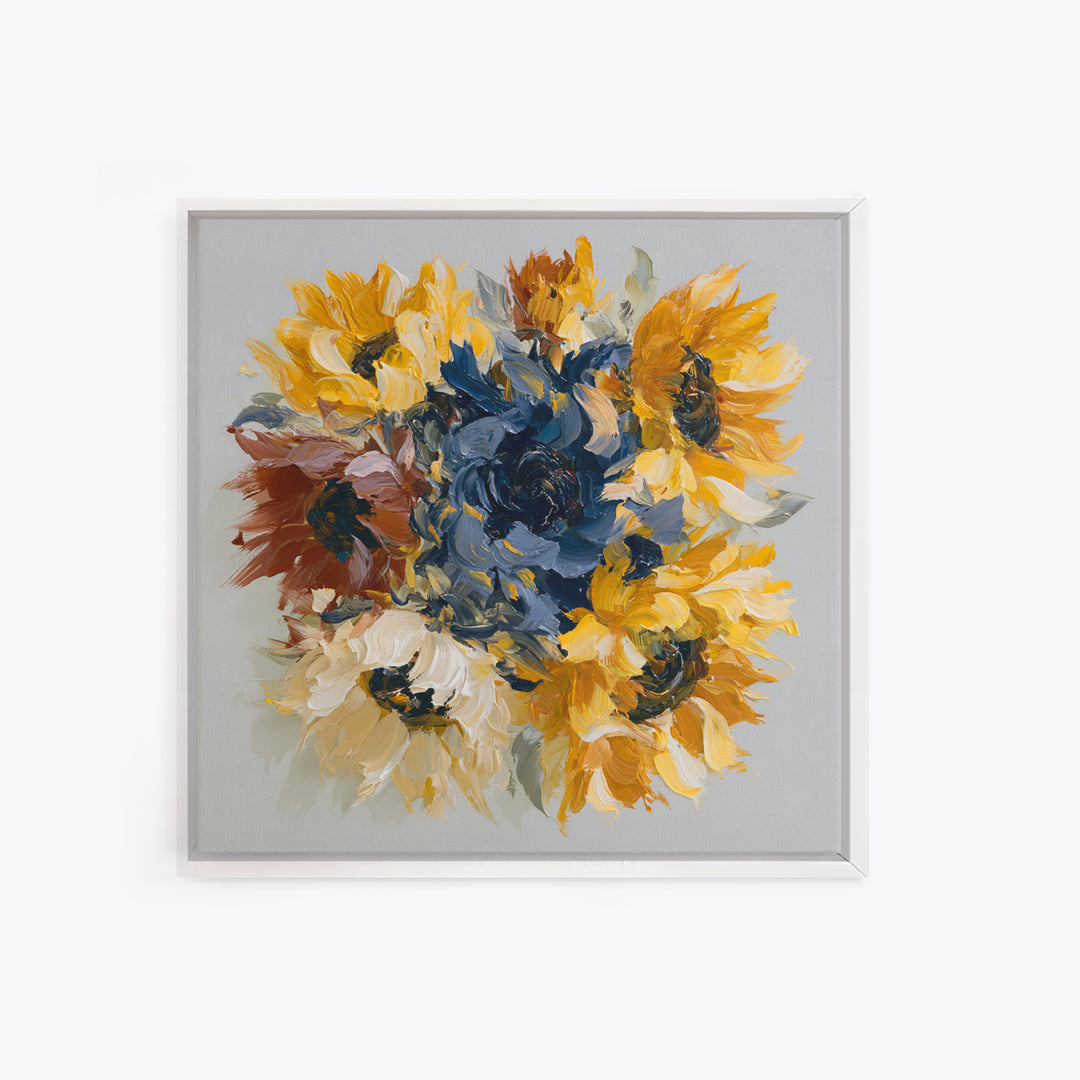 Sunflowers Twisting in Intense Painted Energy Canvas Print, Expressionist Art, Gallery Decor, Living Room Decor, Expression, EXP-1x1-32
