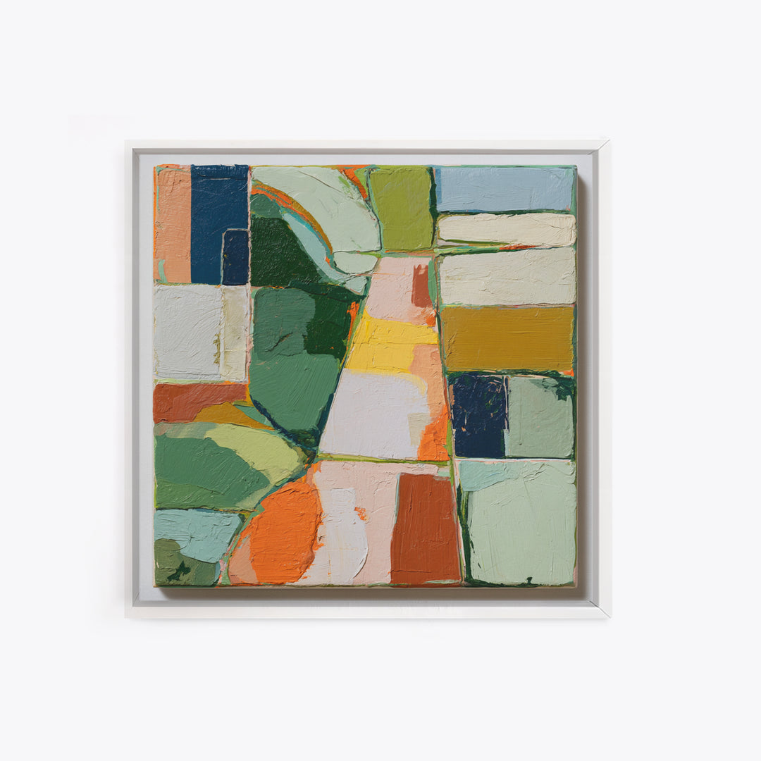 Garden Path with Thick Green and Orange Framed Canvas Print, Expressionist Art, Gallery Decor, Living Room Decor, Expression, EXP-1x1-38