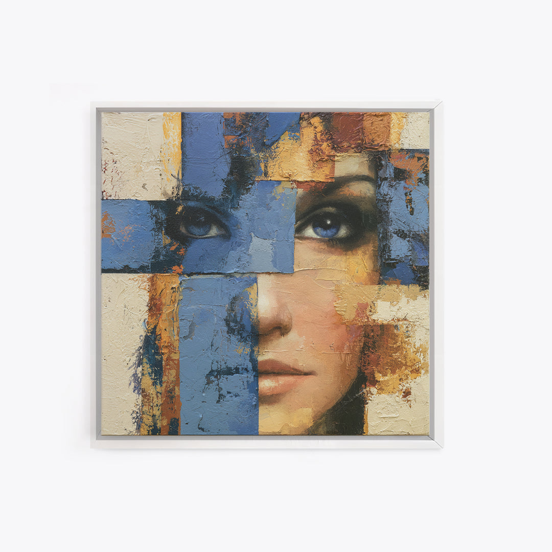 Woman in Blue with Dramatic Expressive Eyes Canvas Print, Expressionist Art, Room Decor, Living Room Decor, Expression, EXP-1x1-40