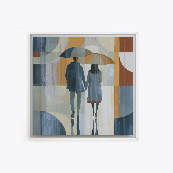 Couple Walking Through Rain Framed Canvas Print, Expressionist Art, Abstract Wall Art, Living Room Decor, Fine Art, Expression, EXP-1x1-47