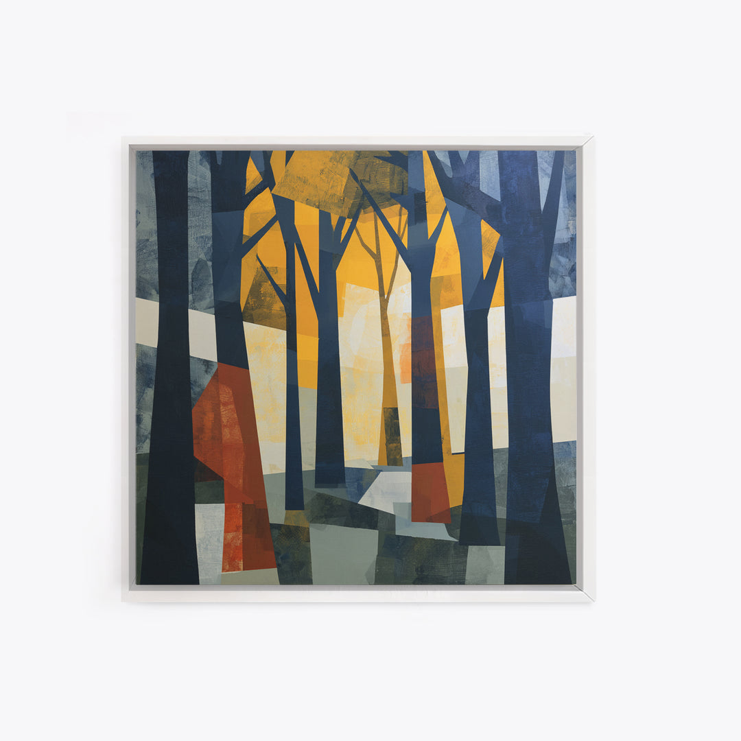 Dark Forest with Angular Trees and Yellow Canvas Print, Expressionist Art, Gallery Wall Art, Living Room Decor, Expression, EXP-1x1-54