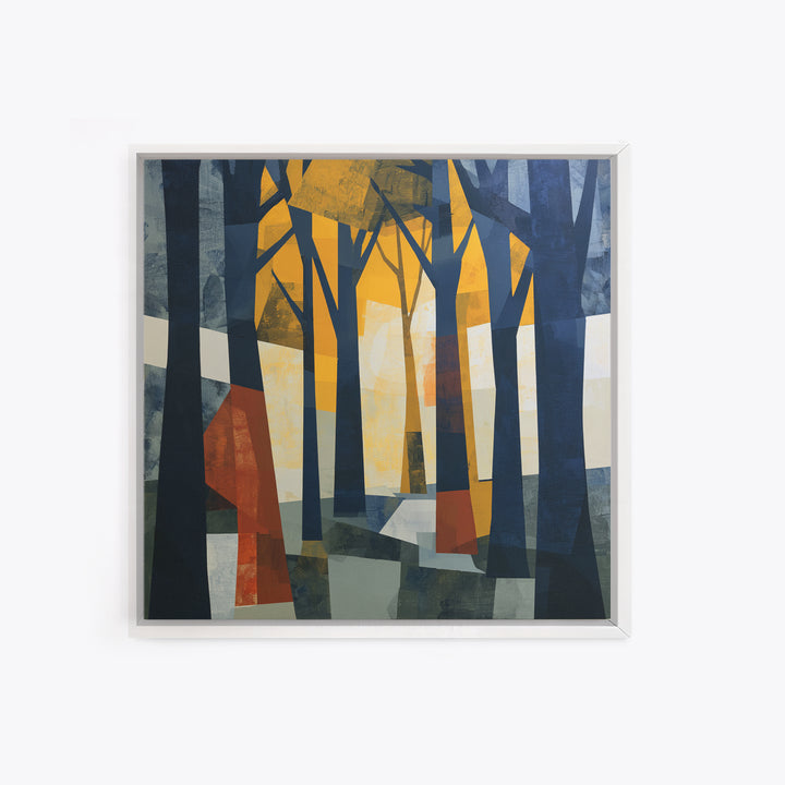 Dark Forest with Angular Trees and Yellow Canvas Print, Expressionist Art, Gallery Wall Art, Living Room Decor, Expression, EXP-1x1-54