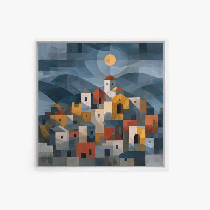 Moonlit Village with Swirling Unnatural Color Canvas Print, Expressionist Art, Unique Wall Art, Living Room Decor, Expression, EXP-1x1-60
