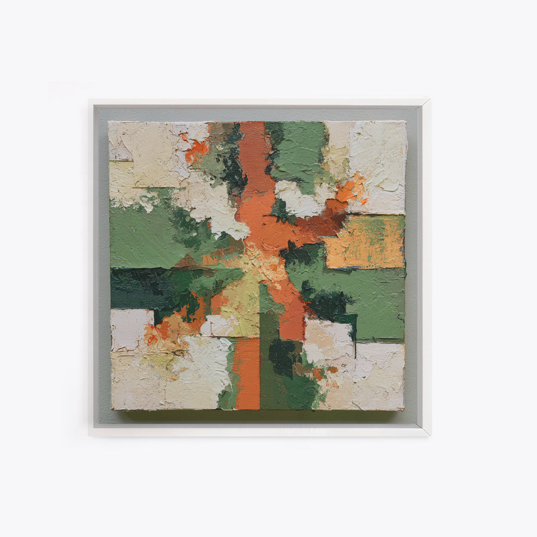 Garden Path with Thick Green and Orange Framed Canvas Print, Expressionist Art, Gallery Decor, Living Room Decor, Expression, EXP-1x1-62