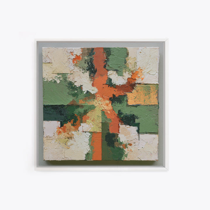 Garden Path with Thick Green and Orange Framed Canvas Print, Expressionist Art, Gallery Decor, Living Room Decor, Expression, EXP-1x1-62