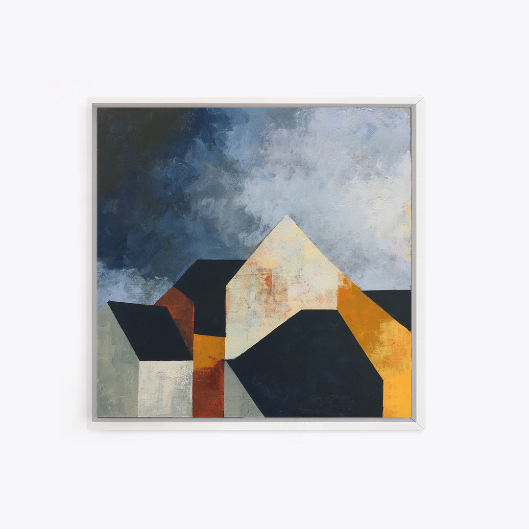 Storm Clouds Above Sharp Black Rooftops Framed Canvas Print, Expressionist Art, Neutral Decor, Living Room Decor, Expression, EXP-1x1-63
